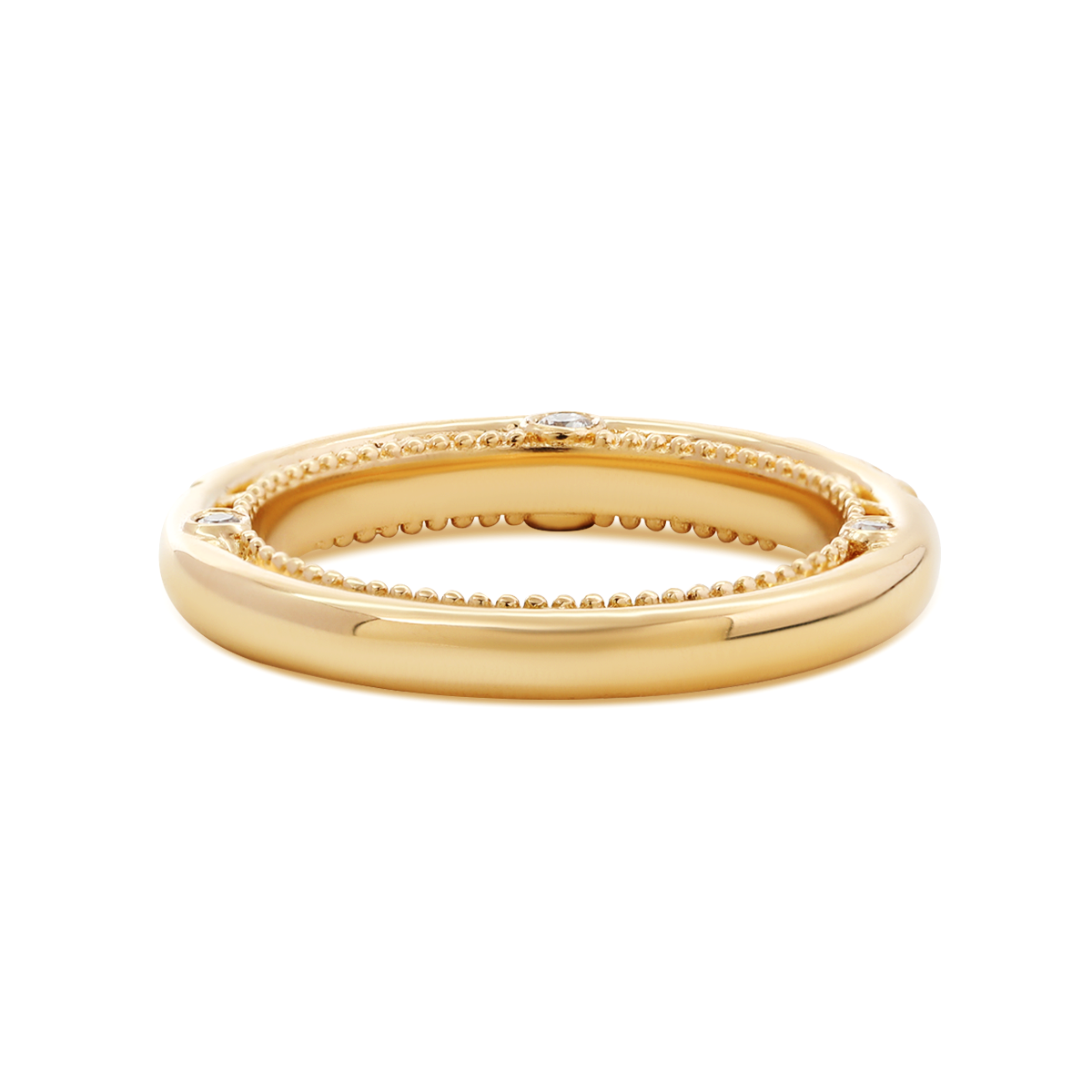 18K Yellow Gold Round Cut Lab Diamond Millegrain and Foral Design Eternity Ring 18K Yellow Gold Round Cut Lab Diamond Millegrain and Foral Design Eternity Ring