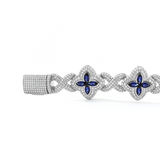 14K White Gold Round Lab Diamond Bracelet with Pear Lab Sapphire – Art Nouveau Nature-Inspired  Eternal Fleur Blue Design 14K White Gold Round Lab Diamond Bracelet with Pear Lab Sapphire – Art Nouveau Nature-Inspired  Eternal Fleur Blue Design