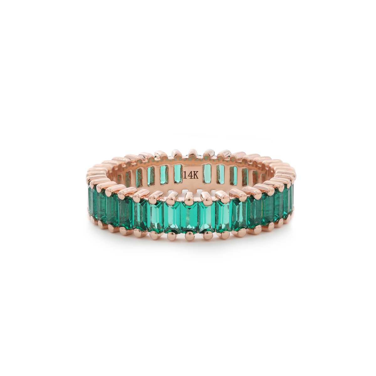 14K Rose Gold 3*1.5mm Baguette Cut Zambian Lab Emerald Eternity Ring 14K Rose Gold 3*1.5mm Baguette Cut Zambian Lab Emerald Eternity Ring