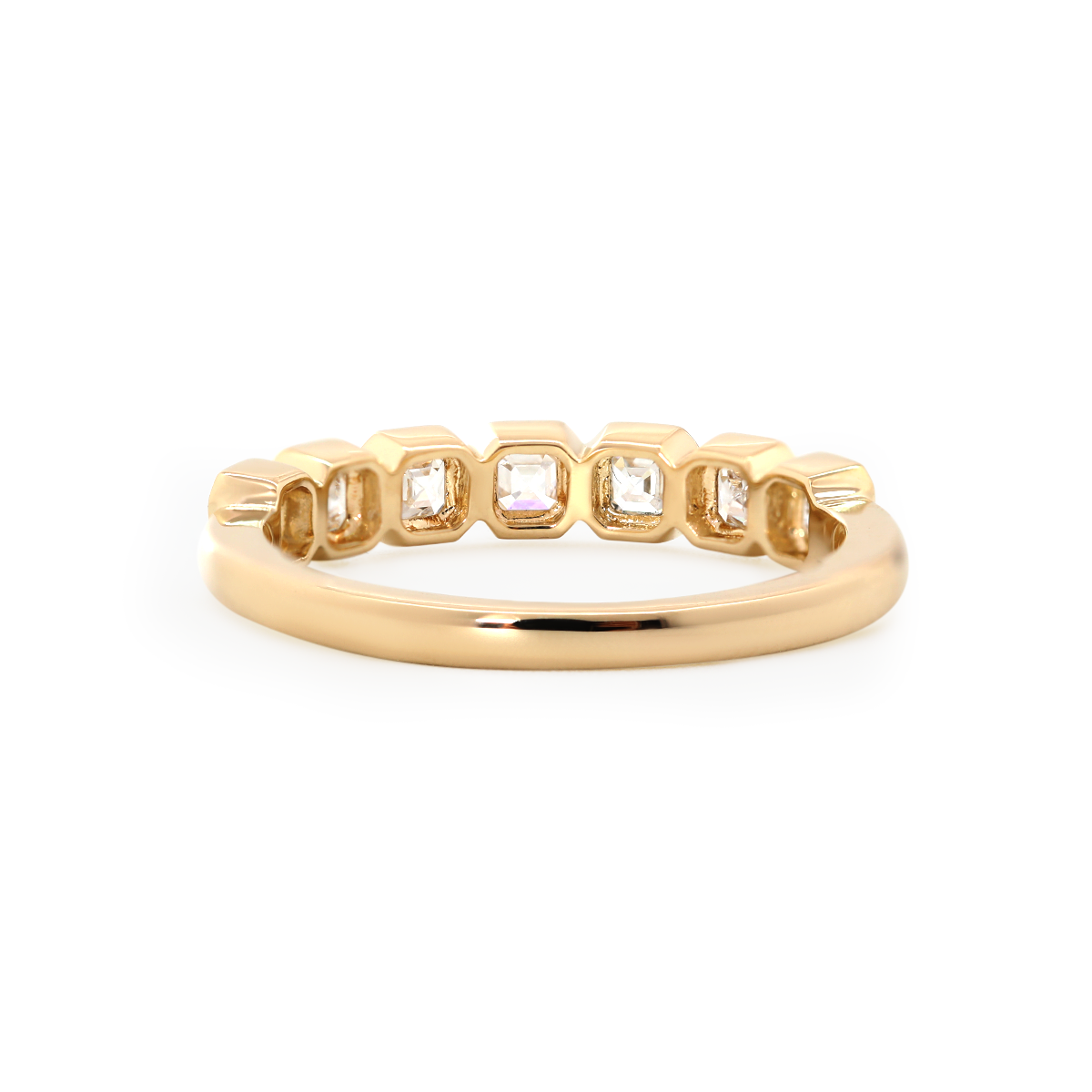 14K Yellow Gold Asscher Cut Lab Diamond 7 Stone Bezel Half Eternity Ring 14K Yellow Gold Asscher Cut Lab Diamond 7 Stone Bezel Half Eternity Ring