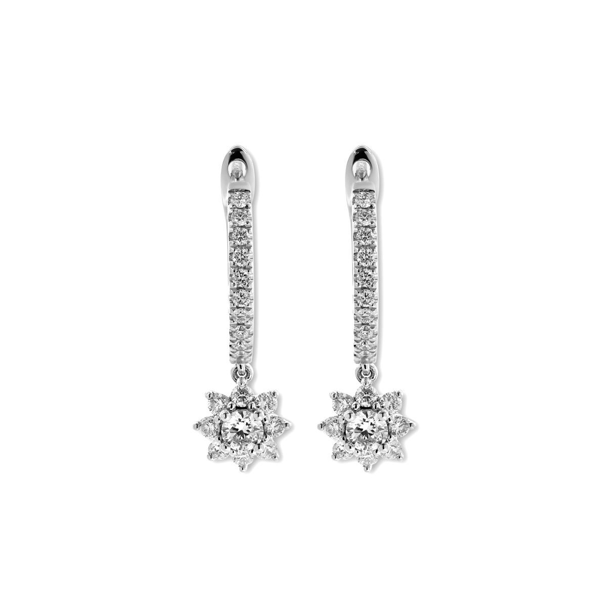 Platinum Round Lab Diamond Floral Hoop Earrings Platinum Round Lab Diamond Floral Hoop Earrings