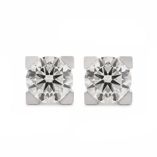 18K White Gold 3 ct tw Round Lab Diamond W & H Shaped Setting Stud Errings