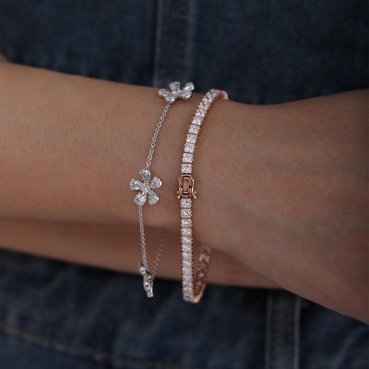 18K Rose Gold Princess Cut Lab Diamond Tennis Bracelet 18K Rose Gold Princess Cut Lab Diamond Tennis Bracelet