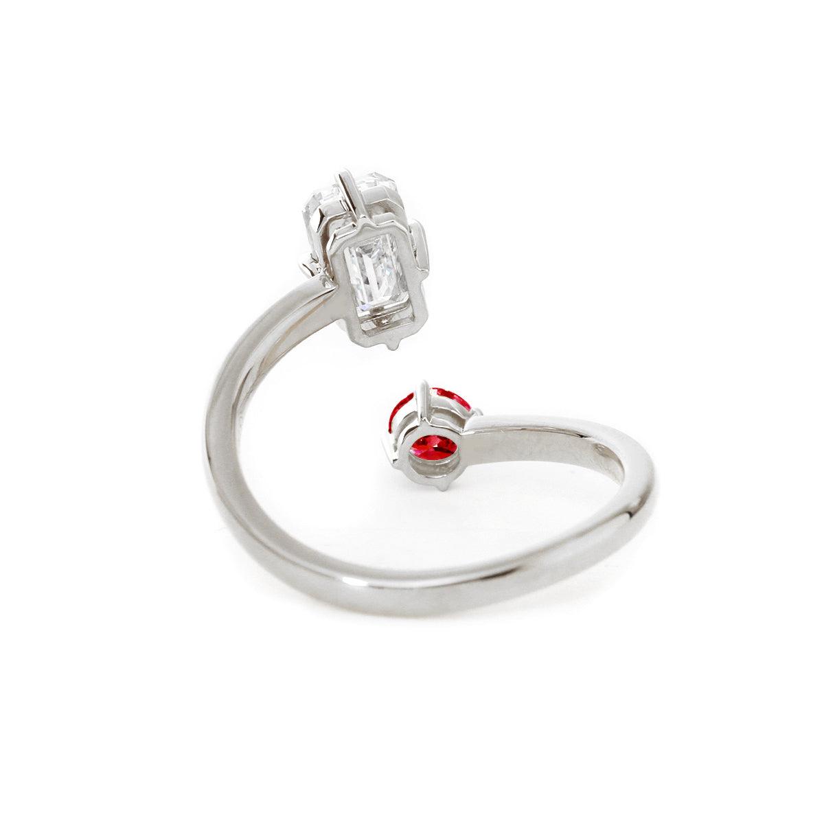 14K Yellow Gold Emerald Cut Lab Diamond & Round Lab Ruby Toi et Moi Ring 14K White Gold 14K Yellow Gold Emerald Cut Lab Diamond & Round Lab Ruby Toi et Moi Ring 14K White Gold
