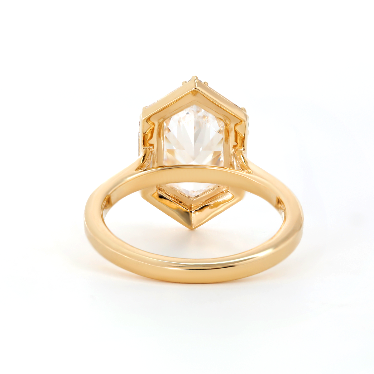 14K Yellow Gold 2.5ct Duchess Cut Elongated Hexagonal Lab Diamond Ring with Baguette Cut and Round Diamond Halo 14K Yellow Gold 2.5ct Duchess Cut Elongated Hexagonal Lab Diamond Ring with Baguette Cut and Round Diamond Halo