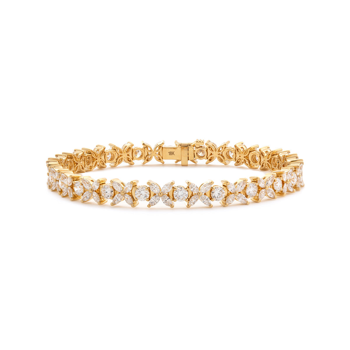 18K Yellow Gold Marquise Cut & Round Cut Lab Diamond Floral Tennis Bracelet 18K Yellow Gold Marquise Cut & Round Cut Lab Diamond Floral Tennis Bracelet