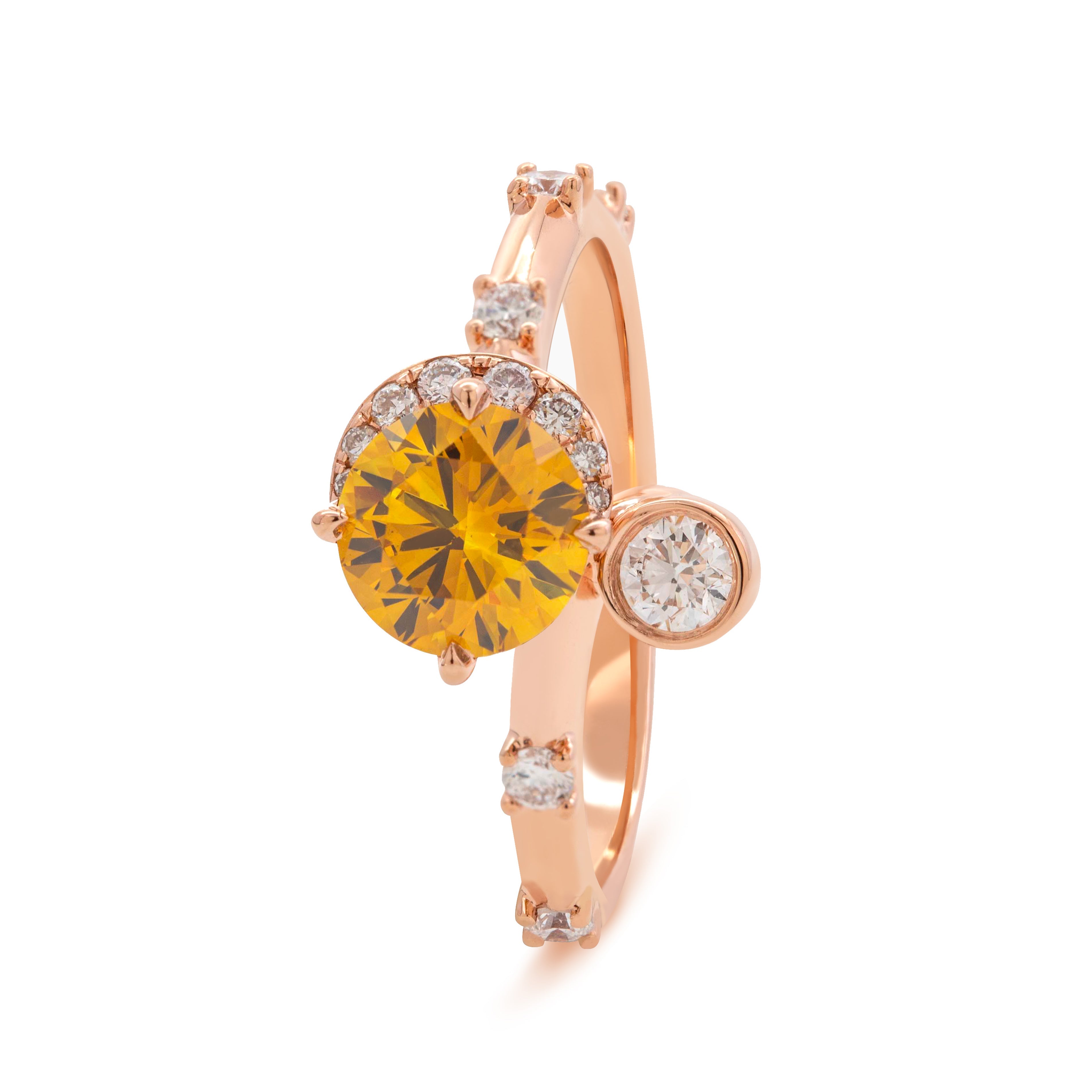 14K Rose Gold 1ct Yellow Round Lab Diamond Celestial-inspired Ring with Sun, New Moon, and Star Design 14K Rose Gold 1ct Yellow Round Lab Diamond Celestial-inspired Ring with Sun, New Moon, and Star Design
