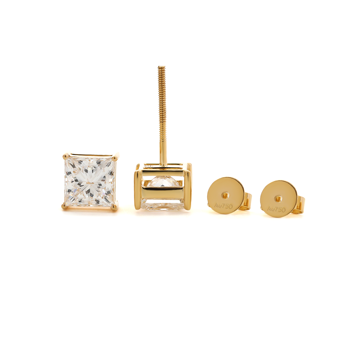18K Yellow Gold Princes Cut Lab diamond Stud Earrings 18K Yellow Gold Princes Cut Lab diamond Stud Earrings