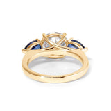 18K White Gold Round Lab Diamond Pear Sapphire Three Stone Ring 18K Yellow Gold 18K White Gold Round Lab Diamond Pear Sapphire Three Stone Ring 18K Yellow Gold
