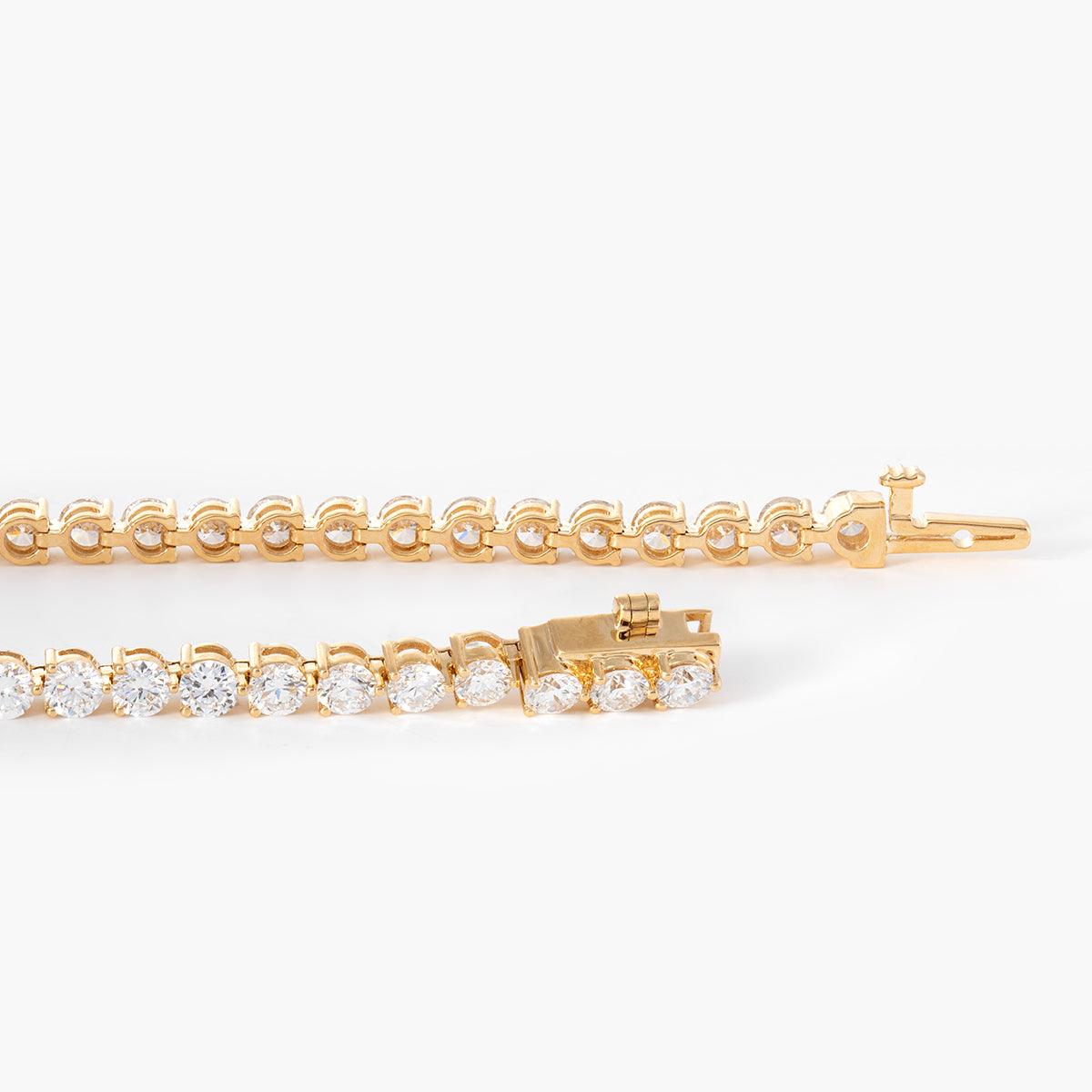 18K Yellow Gold Round Brilliant Cut Lab Diamond Three Prong Tennis Bracelet 18K Yellow Gold Round Brilliant Cut Lab Diamond Three Prong Tennis Bracelet