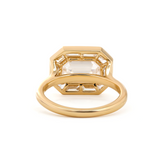 14K Yellow Gold 2.5ct Antique Emerald Cut Lab Diamond Ring with Tapered Step Cut Lab Diamond Halo 14K Yellow Gold 2.5ct Antique Emerald Cut Lab Diamond Ring with Tapered Step Cut Lab Diamond Halo