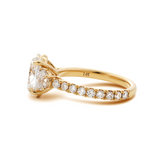 14K Yellow Gold 2ct Oval Lab Diamond Vintage Ring with Half Moon and Round Lab Diamond Side-stones Pave 14K Yellow Gold 2ct Oval Lab Diamond Vintage Ring with Half Moon and Round Lab Diamond Side-stones Pave