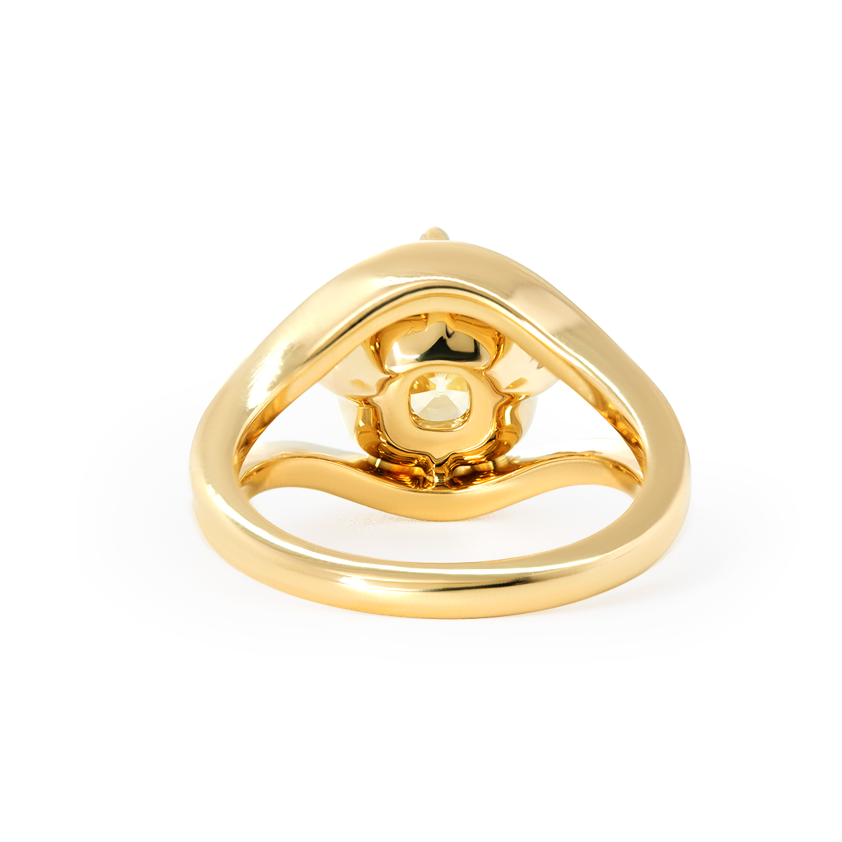 14K Yellow Gold 4ct Old Mine Cut Yellow Lab Diamond 4 Claw Prongs Solitaire Ring with Split Band Design 14K Yellow Gold 4ct Old Mine Cut Yellow Lab Diamond 4 Claw Prongs Solitaire Ring with Split Band Design