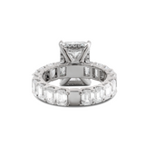 Platinum 4ct Radiant Cut Lab Diamond 4 Calw Prong Basket Ring with Round Lab Diamond Hiddden-Halo and Emerald Cut Lab Diamond Pave Platinum 4ct Radiant Cut Lab Diamond 4 Calw Prong Basket Ring with Round Lab Diamond Hiddden-Halo and Emerald Cut Lab Diamond Pave