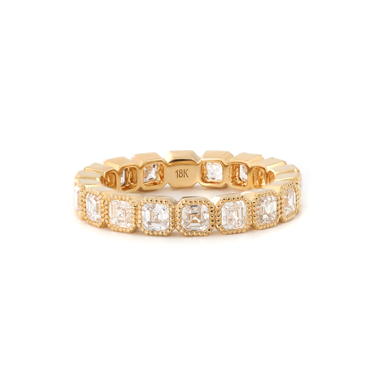 18K Yellow Gold Asscher Cut Lab Diamond Millegrain Bezel Eternity Ring 18K Yellow Gold Asscher Cut Lab Diamond Millegrain Bezel Eternity Ring