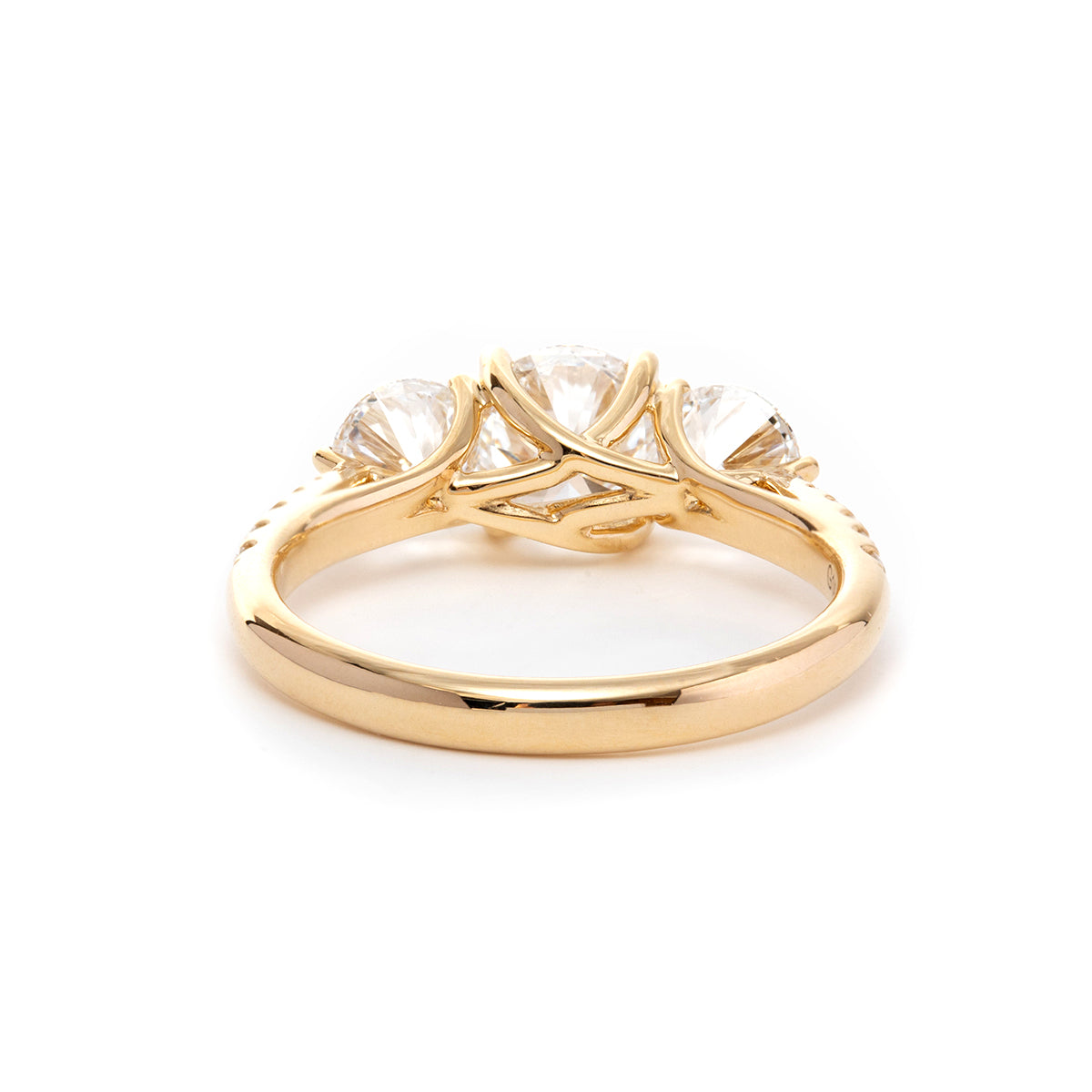 14K Yellow Gold Round Brilliant Cut Lab Diamond Pave Three Stone Ring 14K Yellow Gold Round Brilliant Cut Lab Diamond Pave Three Stone Ring