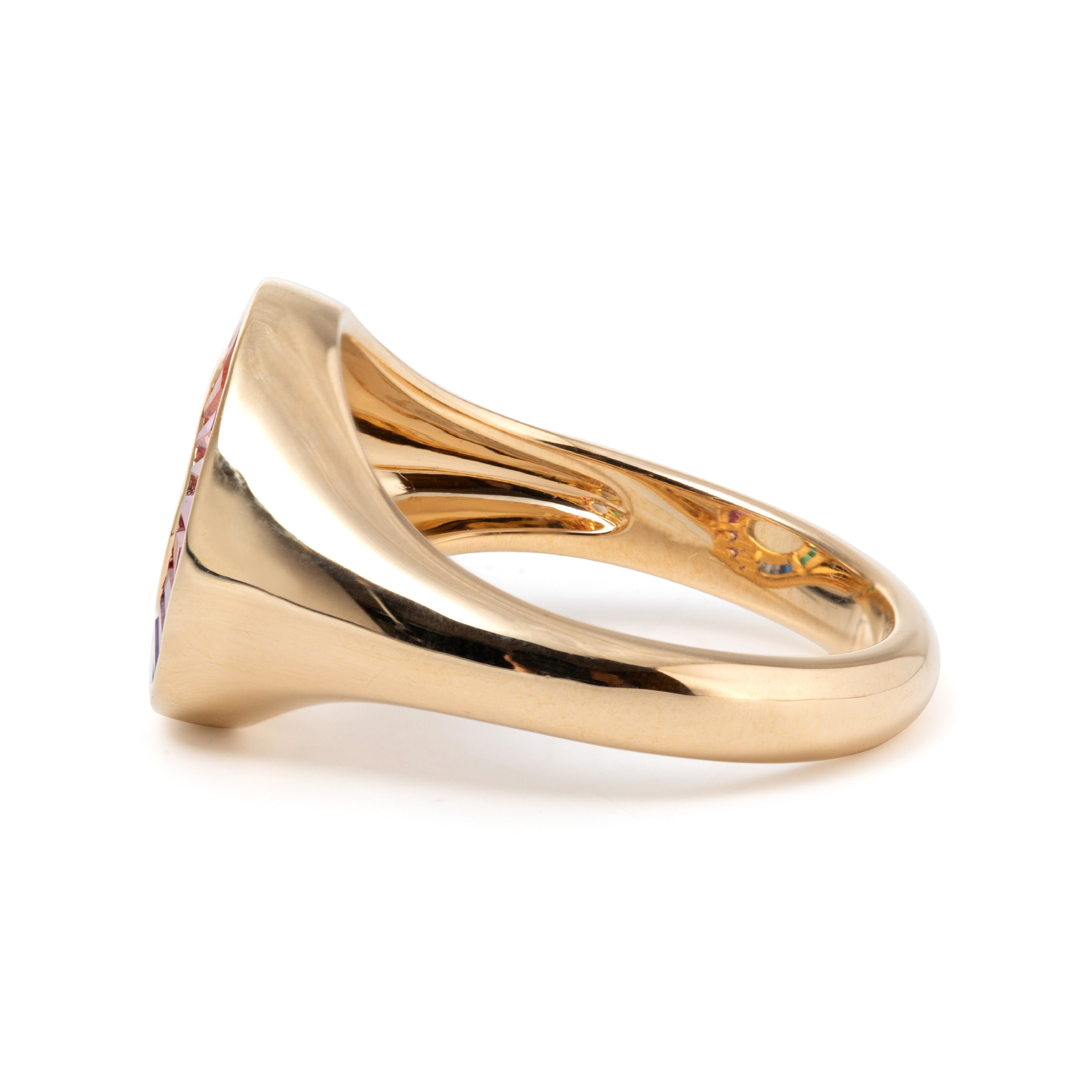 14K Yellow Gold Baguette Cut Rainbow Color Lab Sapphire Channel Setting Sphere Ring 14K Yellow Gold Baguette Cut Rainbow Color Lab Sapphire Channel Setting Sphere Ring