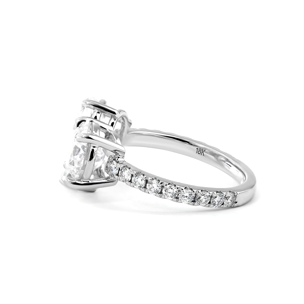 14K White Gold Round and Pear Lab Diamond Toi et Moi Ring with Pave Design 14K White Gold Round and Pear Lab Diamond Toi et Moi Ring with Pave Design