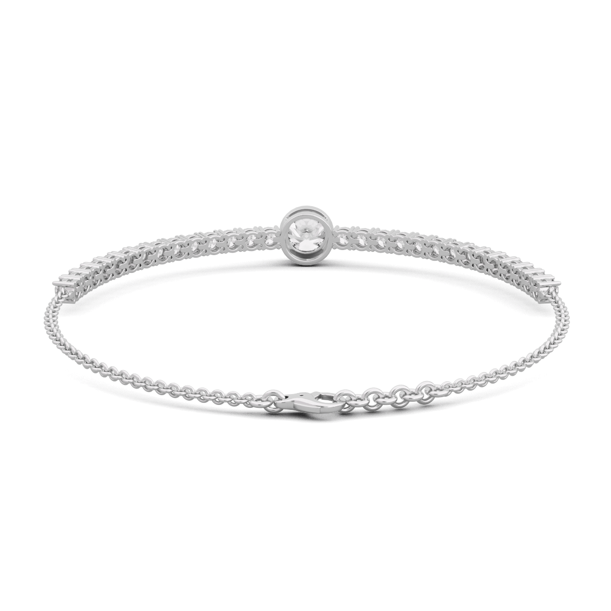 14K White Gold Round Lab Diamond Adjustable Chain Bracelet with A Millegrain Bezel 6mm Center Stone 14K White Gold Round Lab Diamond Adjustable Chain Bracelet with A Millegrain Bezel 6mm Center Stone