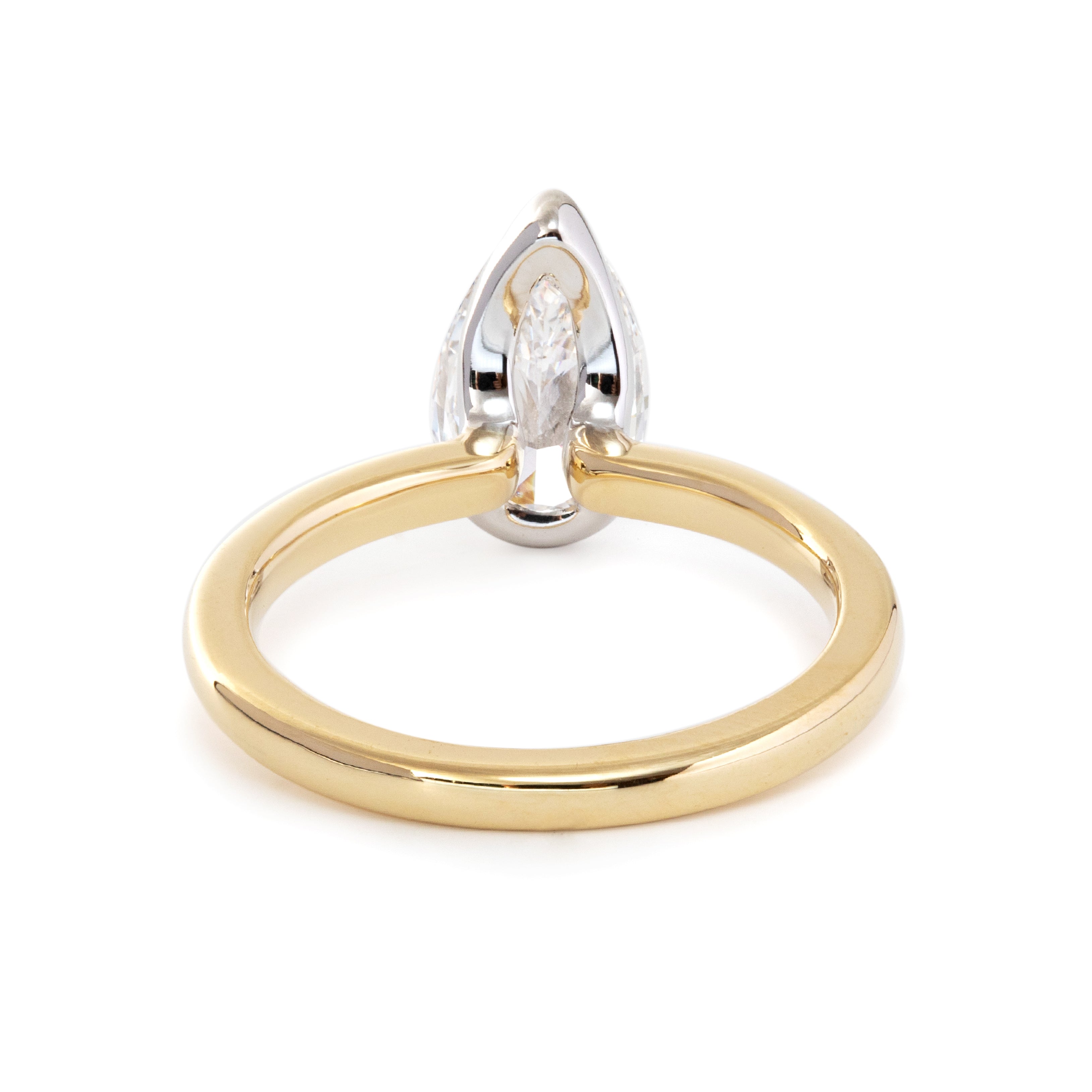14K Yellow and White Gold 2ct Pear Cut Lab Diamond Half Bezel Solitaire Ring 14K Yellow and White Gold 2ct Pear Cut Lab Diamond Half Bezel Solitaire Ring