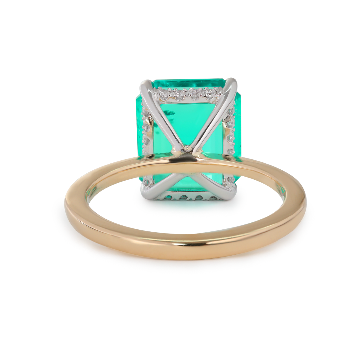 14K Yellow & White Gold 3ct Zambian Lab Emerald 4 Claw Prongs Hidden Halo Engagement Ring 14K Yellow & White Gold 3ct Zambian Lab Emerald 4 Claw Prongs Hidden Halo Engagement Ring