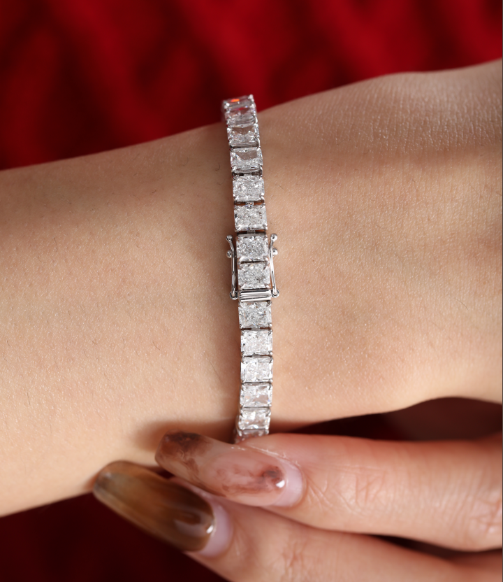 14K White Gold Radiant Cut Lab Diamond 4 Claw Prong Basket Tennis Bracelet 14K White Gold Radiant Cut Lab Diamond 4 Claw Prong Basket Tennis Bracelet