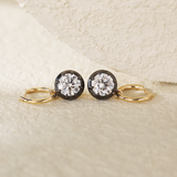 18K Yellow and White Gold with Black Rhodium Plated 2 ct tw Round Cut Diamond Bezel Hoop Earrings 18K Yellow and White Gold with Black Rhodium Plated 2 ct tw Round Cut Diamond Bezel Hoop Earrings