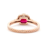 14K Rose Gold 1ct Elongated Cushion Pigeon Blood Lab Ruby Half Bezel Solitaire Ring 14K Rose Gold 1ct Elongated Cushion Pigeon Blood Lab Ruby Half Bezel Solitaire Ring