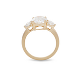 18K Yellow Gold 2.5ct Round Lab Diamond Round Prong Basket Three-stone Engagement Ring with Two Ring Enhancers in Bridal Ring Set Design 18K Yellow Gold 2.5ct Round Lab Diamond Round Prong Basket Three-stone Engagement Ring with Two Ring Enhancers in Bridal Ring Set Design