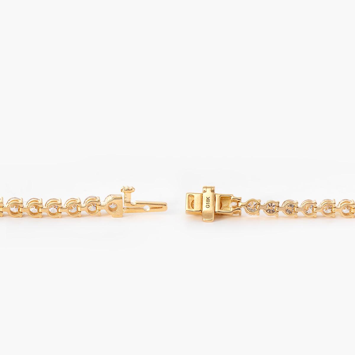 18K Yellow Gold Round Brilliant Cut Lab Diamond Three Prong Tennis Bracelet 18K Yellow Gold Round Brilliant Cut Lab Diamond Three Prong Tennis Bracelet