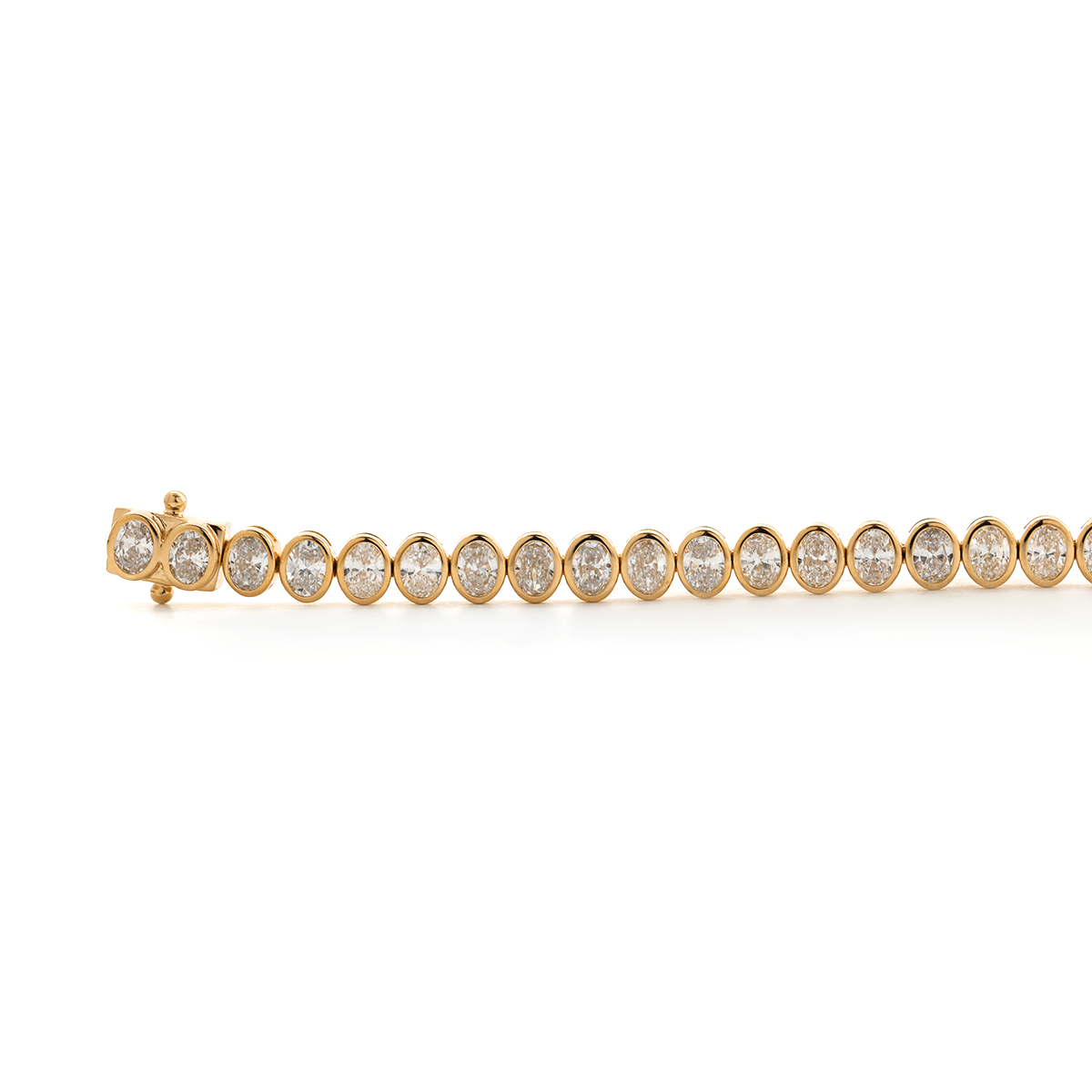 18K Yellow Gold Oval Cut Lab Diamond Bezel Tennis Bracelet 18K Yellow Gold Oval Cut Lab Diamond Bezel Tennis Bracelet