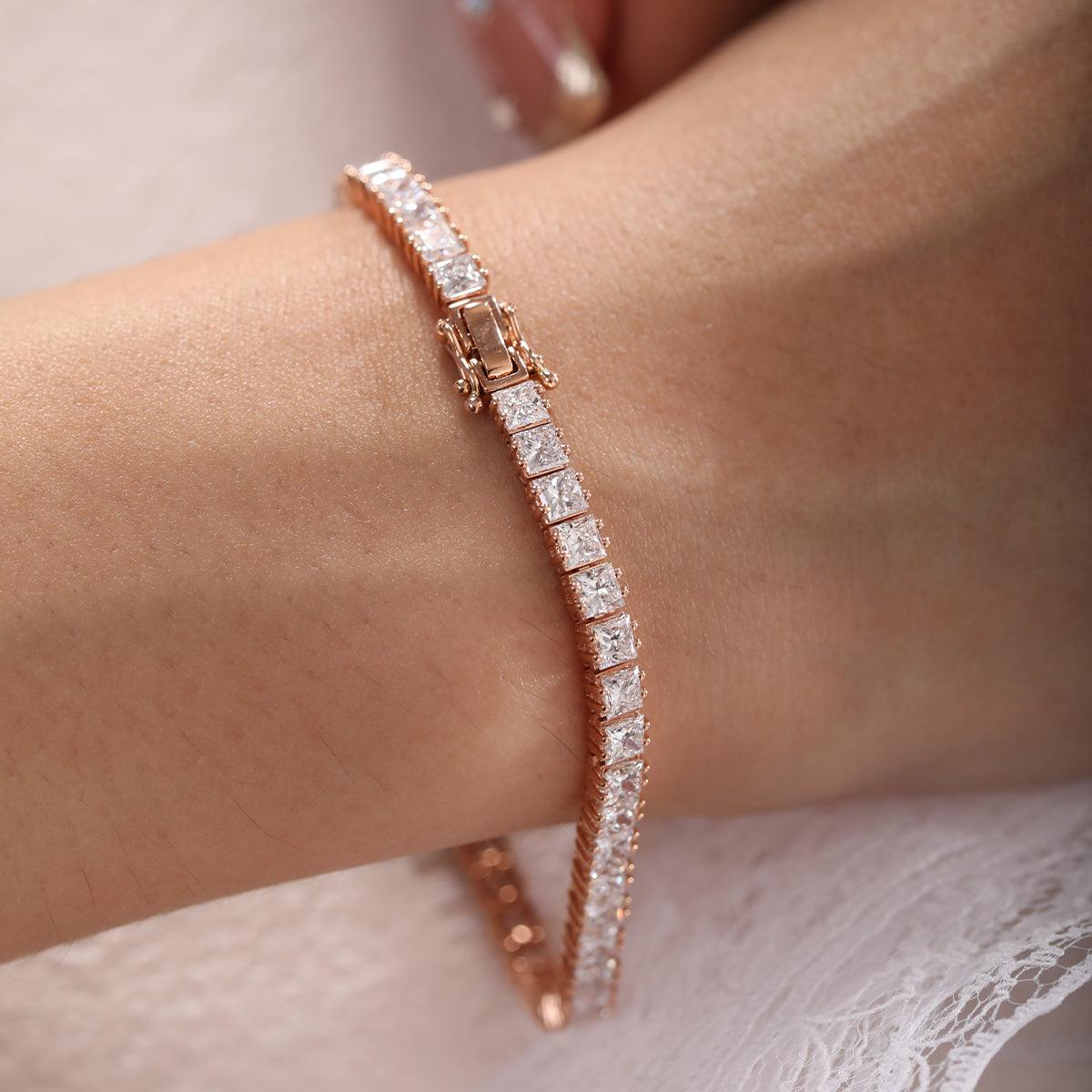 18K Rose Gold Princess Cut Lab Diamond Tennis Bracelet 18K Rose Gold Princess Cut Lab Diamond Tennis Bracelet