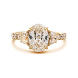 14K Yellow Gold 2ct Oval Lab Diamond Vintage Ring with Half Moon and Round Lab Diamond Side-stones Pave 14K Yellow Gold 2ct Oval Lab Diamond Vintage Ring with Half Moon and Round Lab Diamond Side-stones Pave