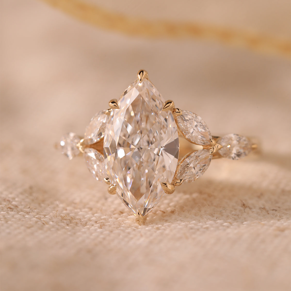 14K Yellow Gold 3ct Marquise Lab Diamond Ring – Art Nouveau Nature-Inspired Design 14K Yellow Gold 3ct Marquise Lab Diamond Ring – Art Nouveau Nature-Inspired Design