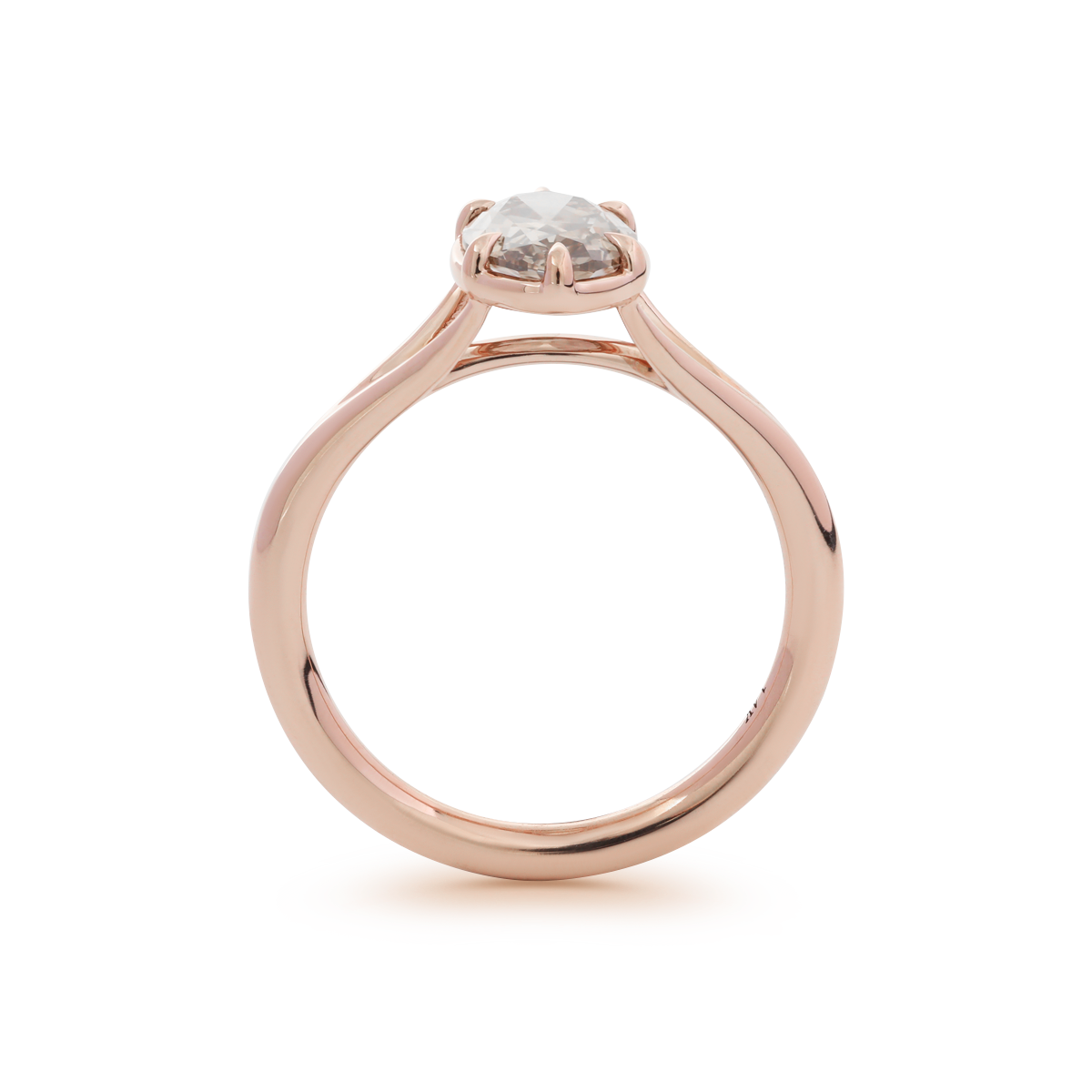 14K Rose Gold 1ct Oval Old Mine Cut Brown Lab Diamond 6 Claw Prong Cathedral Setting Solitaire Ring 14K Rose Gold 1ct Oval Old Mine Cut Brown Lab Diamond 6 Claw Prong Cathedral Setting Solitaire Ring