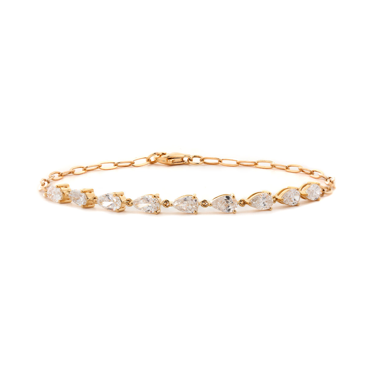 18K Yellow Gold Pear Lab Diamond 9 Stone Chain Bracelet 18K Yellow Gold Pear Lab Diamond 9 Stone Chain Bracelet
