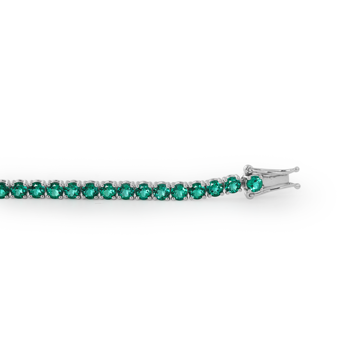 14K White Gold 5ct tw Round Zambian Lab Emerald 4 Prong Basket Tennis Bracelet 14K White Gold 5ct tw Round Zambian Lab Emerald 4 Prong Basket Tennis Bracelet