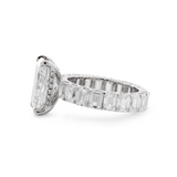 Platinum 4ct Radiant Cut Lab Diamond 4 Calw Prong Basket Ring with Round Lab Diamond Hiddden-Halo and Emerald Cut Lab Diamond Pave Platinum 4ct Radiant Cut Lab Diamond 4 Calw Prong Basket Ring with Round Lab Diamond Hiddden-Halo and Emerald Cut Lab Diamond Pave