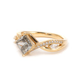 18K Yellow Gold 1.5ct Princess Cut Lab Diamond 4 Claw Prongs Vintage Ring with Round and Marquise Cut Lab Diamond Side-stones 18K Yellow Gold 1.5ct Princess Cut Lab Diamond 4 Claw Prongs Vintage Ring with Round and Marquise Cut Lab Diamond Side-stones