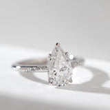 14K White Gold 2ct Pear Cut Lab Diamond Ring with Twist Pave Band and Floral Basket Head Design 14K White Gold 2ct Pear Cut Lab Diamond Ring with Twist Pave Band and Floral Basket Head Design