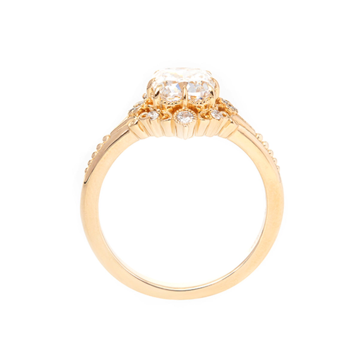 14K Yellow Gold 2.5ct Elongated Cushion Cut Lab Diamond Victoran-Style Ring with Floral Motifs 14K Yellow Gold 2.5ct Elongated Cushion Cut Lab Diamond Victoran-Style Ring with Floral Motifs