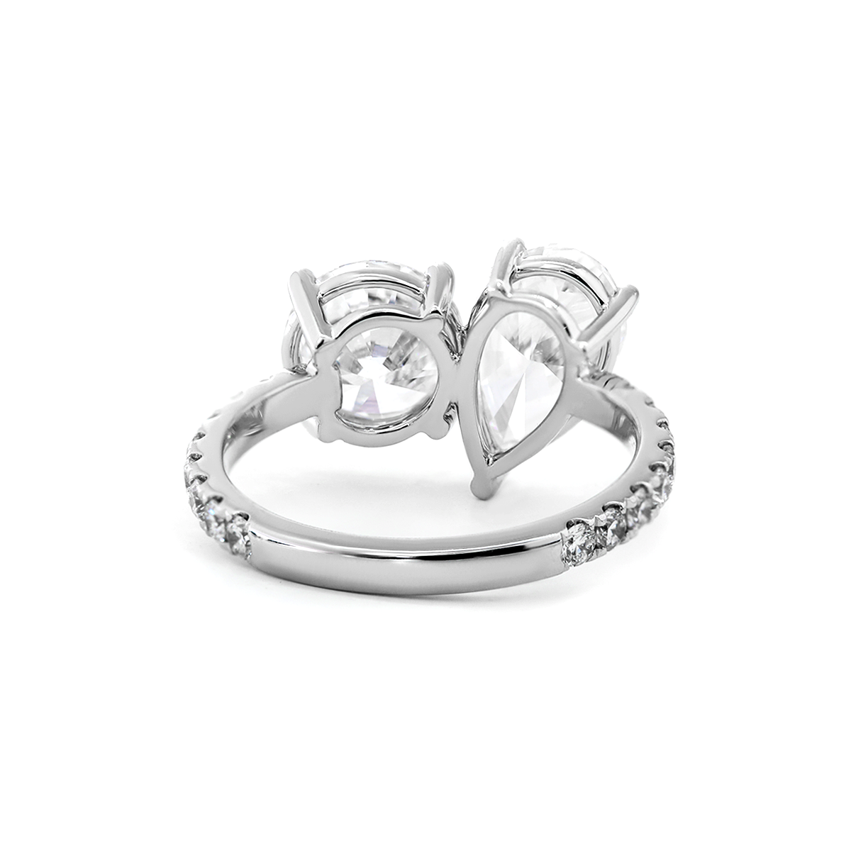 14K White Gold Round and Pear Lab Diamond Toi et Moi Ring with Pave Design 14K White Gold Round and Pear Lab Diamond Toi et Moi Ring with Pave Design