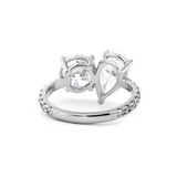 14K White Gold Round and Pear Lab Diamond Toi et Moi Ring with Pave Design 14K White Gold Round and Pear Lab Diamond Toi et Moi Ring with Pave Design
