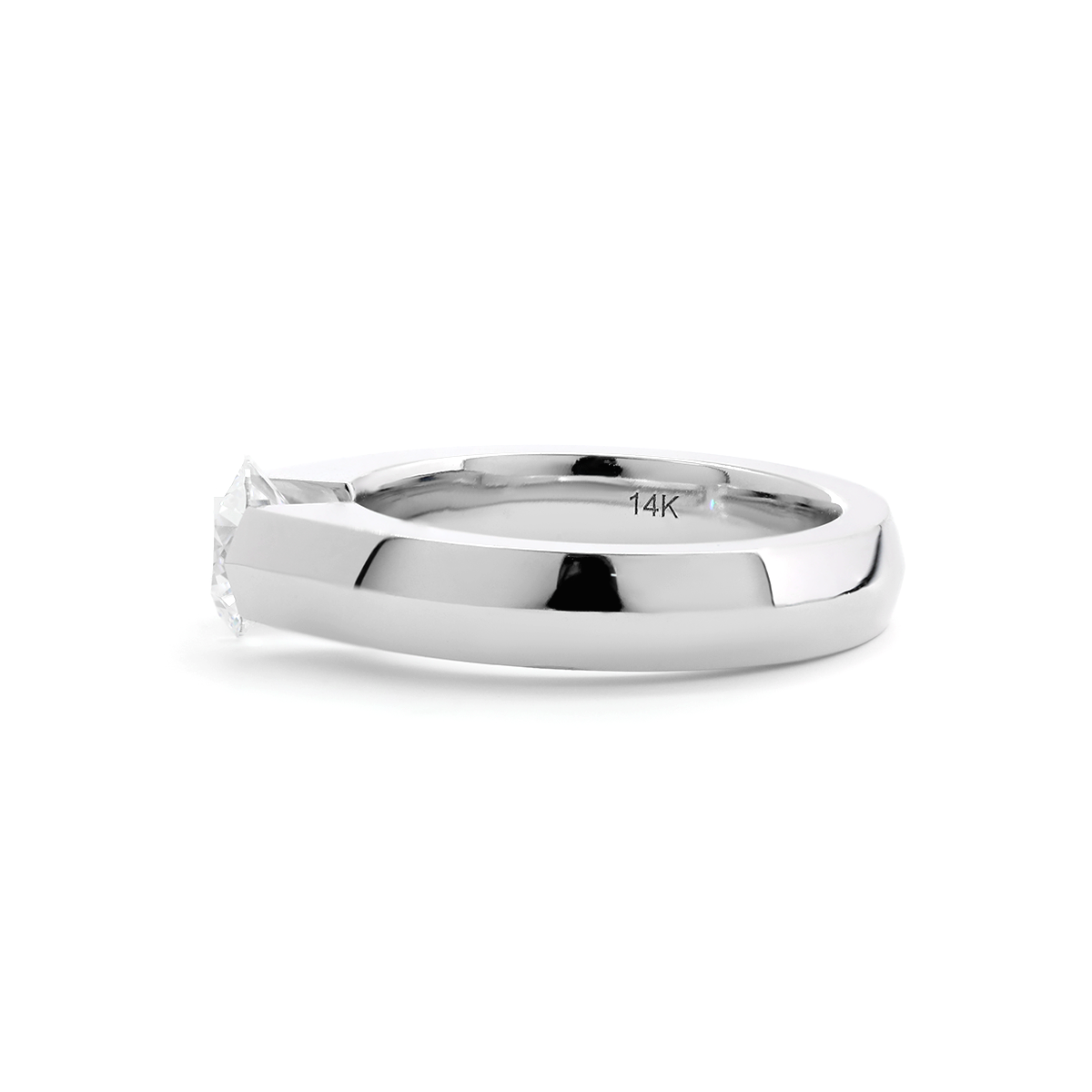 14K White Gold 1ct Round Brilliant Cut Lab Diamond Solitaire Ring with Knife Edge Band Design 14K White Gold 1ct Round Brilliant Cut Lab Diamond Solitaire Ring with Knife Edge Band Design