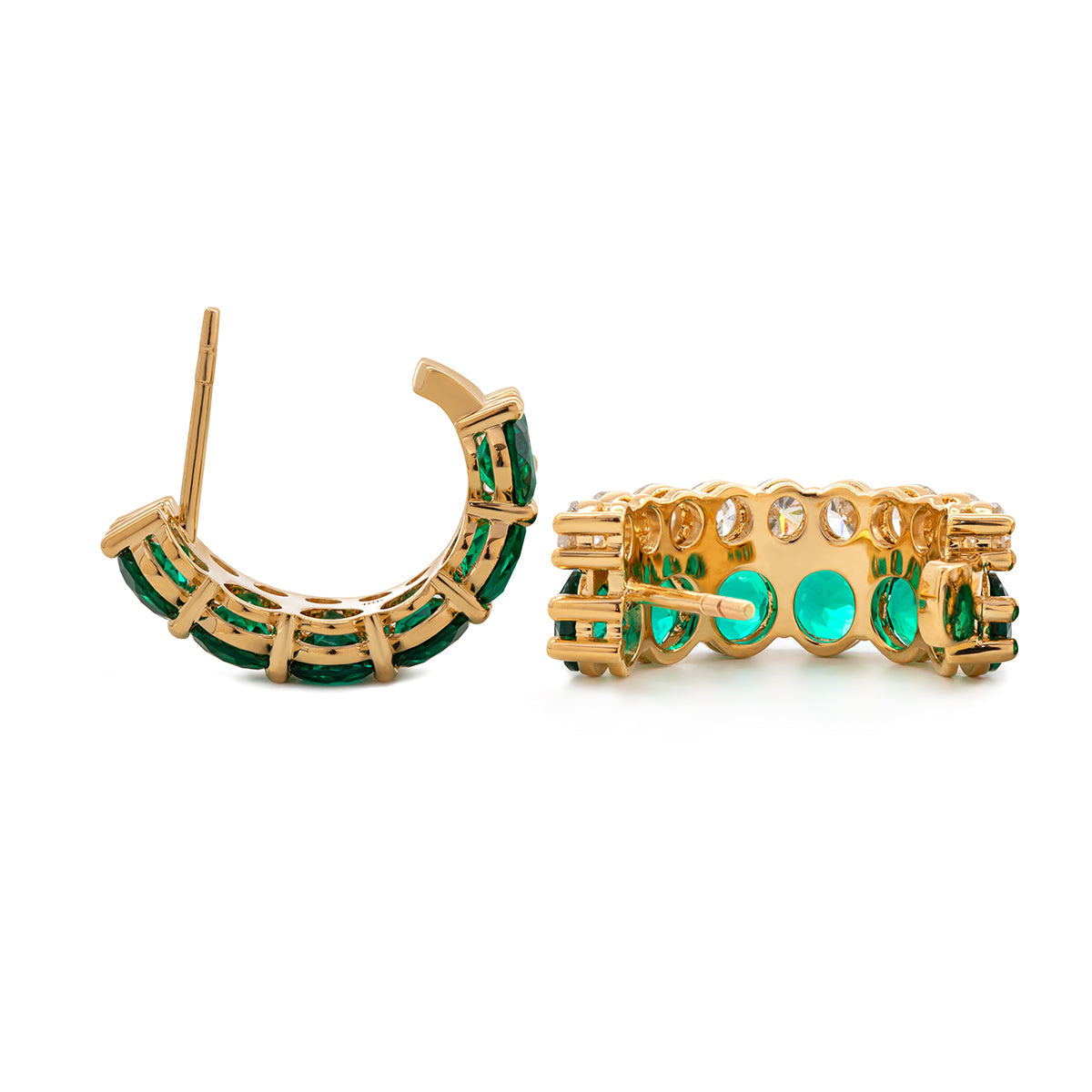 18K Yellow Gold Round Lab Diamond and Round Lab Zambian Emerald Stud Earrings 18K Yellow Gold Round Lab Diamond and Round Lab Zambian Emerald Stud Earrings