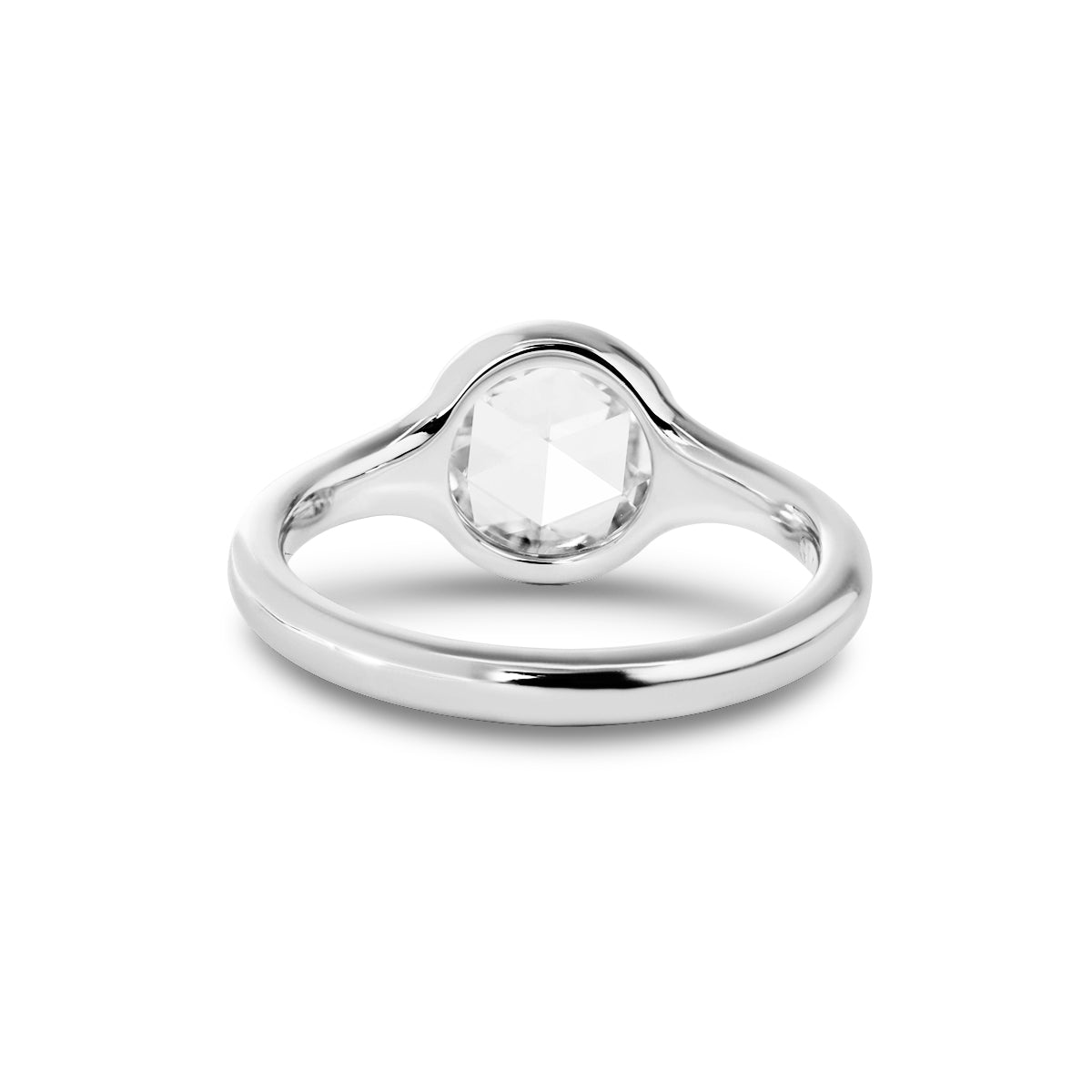 14K White Gold 1.5ct Rose Cut Lab Diamond Bezel Ring with Tapered Band 14K White Gold 1.5ct Rose Cut Lab Diamond Bezel Ring with Tapered Band