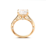 18K Yellow Gold 4ct Princess Cut Lab Diamond Double Claw Prongs Vintage Millegrain Ring – Art Nouveau Nature-Inspired Design 18K Yellow Gold 4ct Princess Cut Lab Diamond Double Claw Prongs Vintage Millegrain Ring – Art Nouveau Nature-Inspired Design