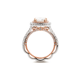 14K White and Rose Gold 2.5ct Old Mine Cut Lab Diamond Evelina Halo Edwardian Style Ring with Waverly Band and Millegrain Edging 14K White and Rose Gold 2.5ct Old Mine Cut Lab Diamond Evelina Halo Edwardian Style Ring with Waverly Band and Millegrain Edging