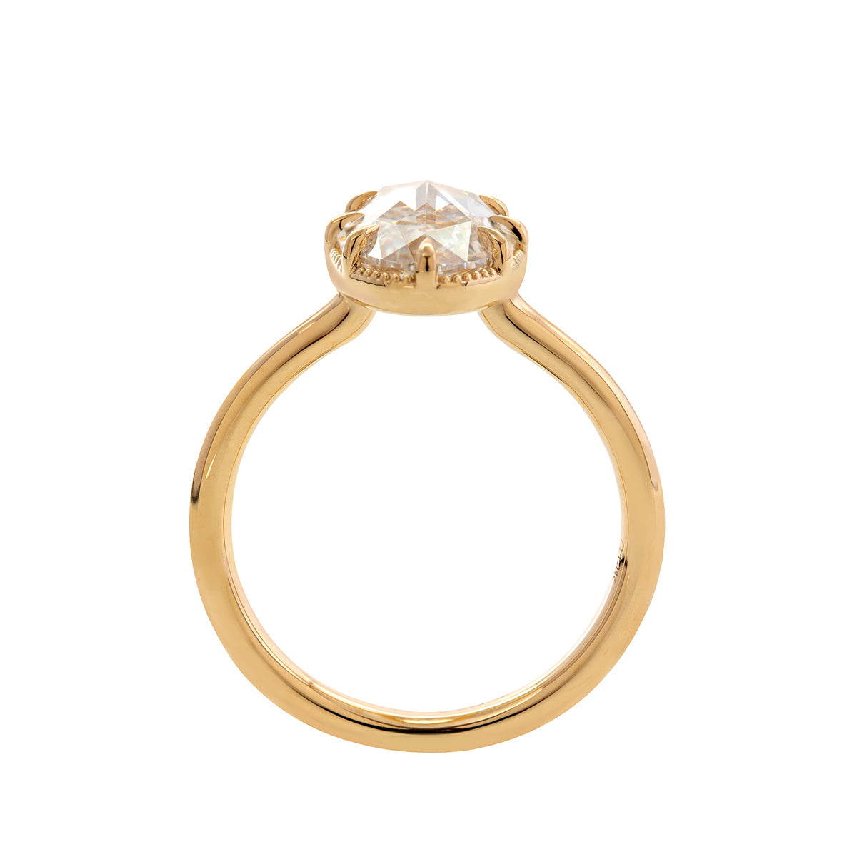 14K Yellow Gold Oval Rose Cut Lab Diamond Millegrain Solitaire Ring 14K Yellow Gold Oval Rose Cut Lab Diamond Millegrain Solitaire Ring