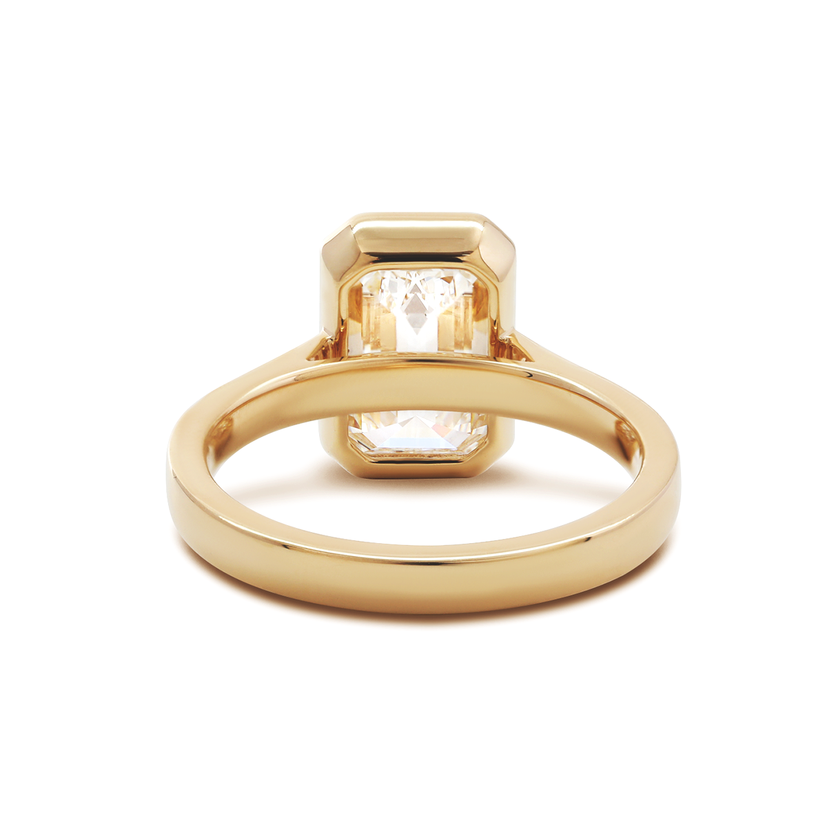 14K Yellow Gold 3ct Emerald Cut Lab DIamond Bezel Solitaire Ring 14K Yellow Gold 3ct Emerald Cut Lab DIamond Bezel Solitaire Ring